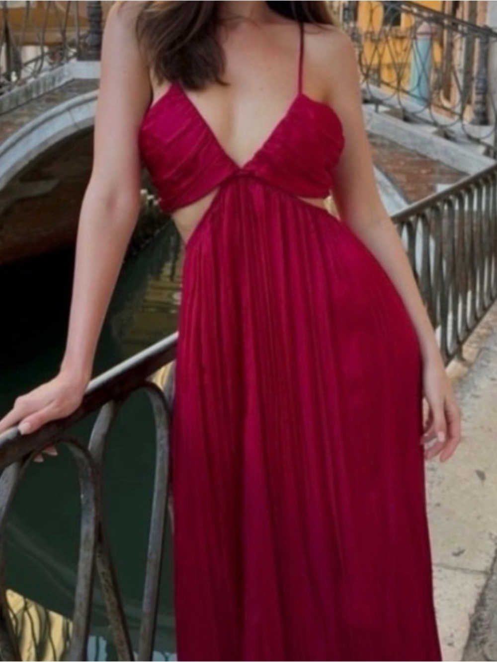 Zara Spaghetti-Strap Maxi Dress in Deep Magenta
